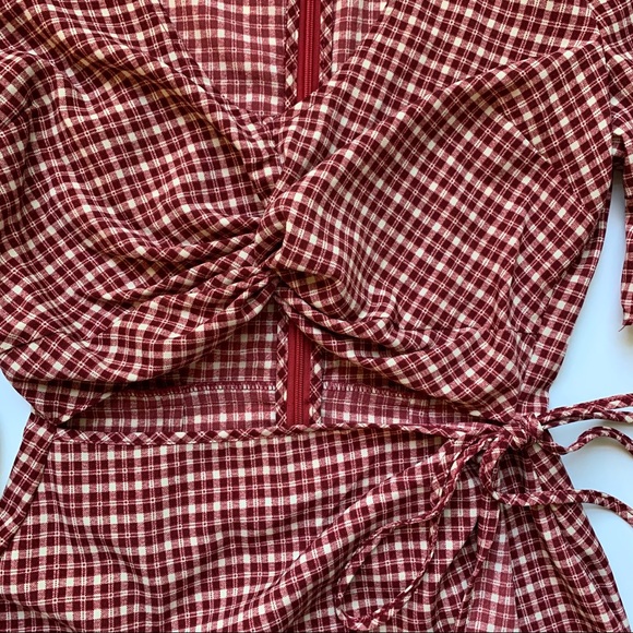 Plaid Cut Out Wrap Bell Sleeve Dress - Picture 7 of 7